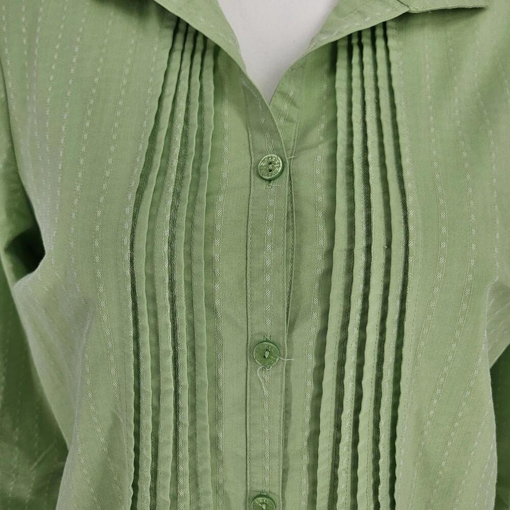 Coldwater Creek Button Up Shirt Womens PM Green Pleated Pintuck Long Sleeve Blou - Picture 4 of 11